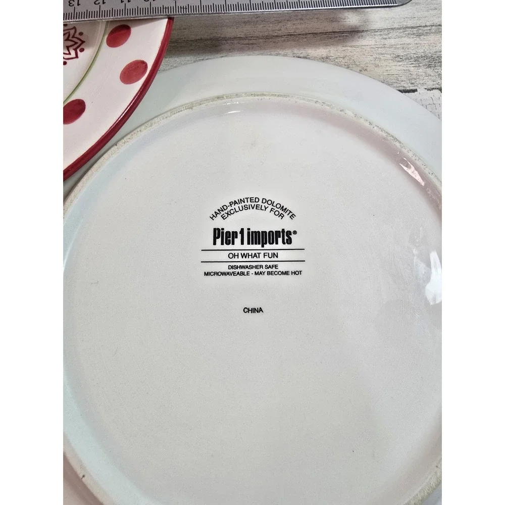 Pier‎ 1 Imports Oh What Fun Santa Salad Plates Set of 2 Red Polka Dot 8.25 in